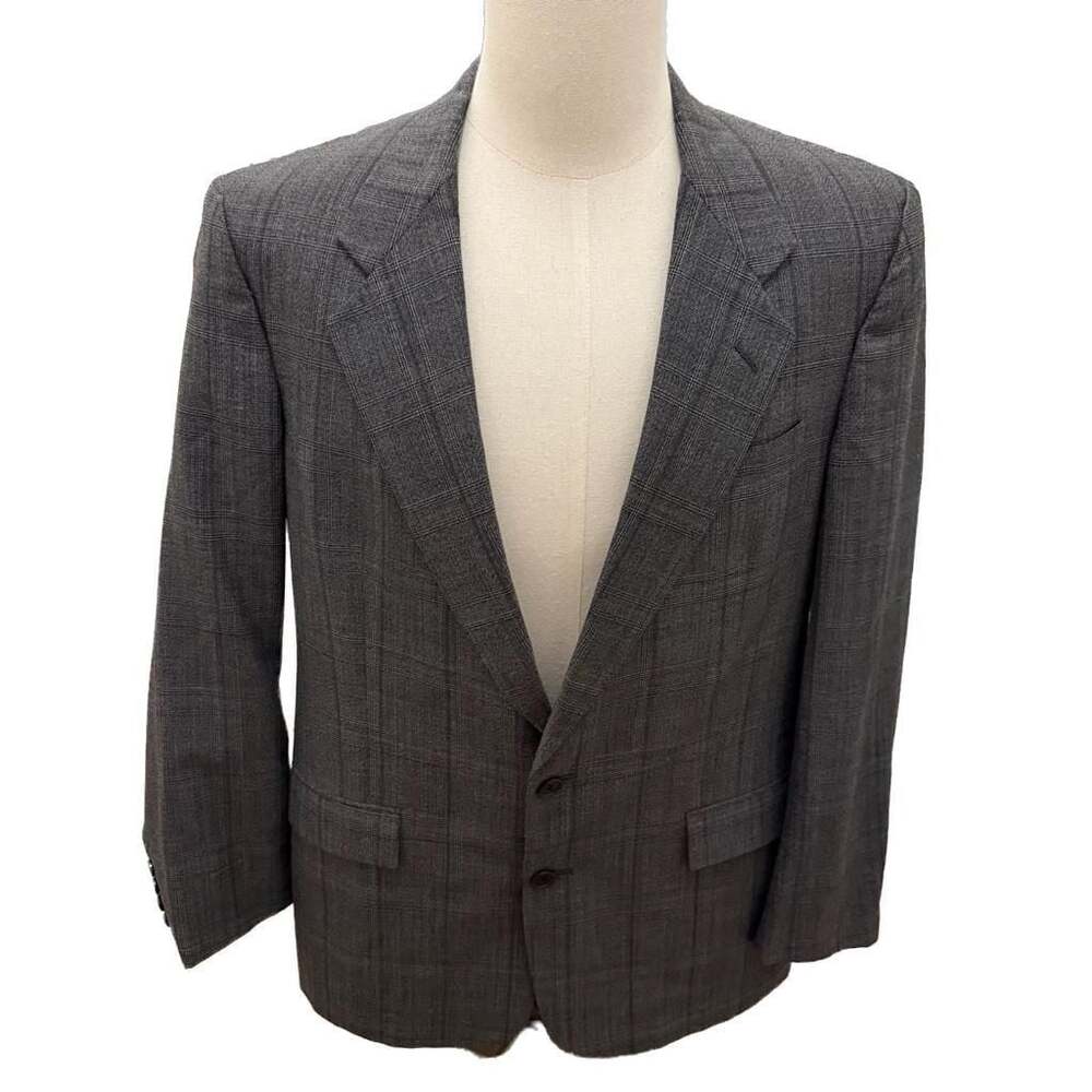 Vintage Christian Dior Monsieur Paris New York Gray Plaid Two-Button Blazer 43R